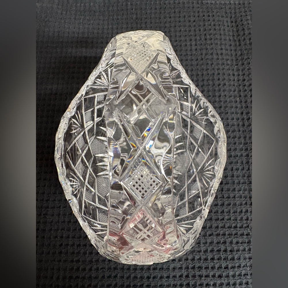 Vintage Lead Crystal Clear Cut Glass Basket with Handle Trinket Candy Dish 5" - Picture 3 of 8